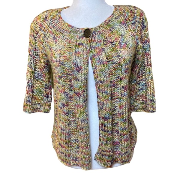 Jillian Nicole Knit Pastel Tweed with Metallic One‎ Button/Snap Open Cardigan - Picture 1 of 14